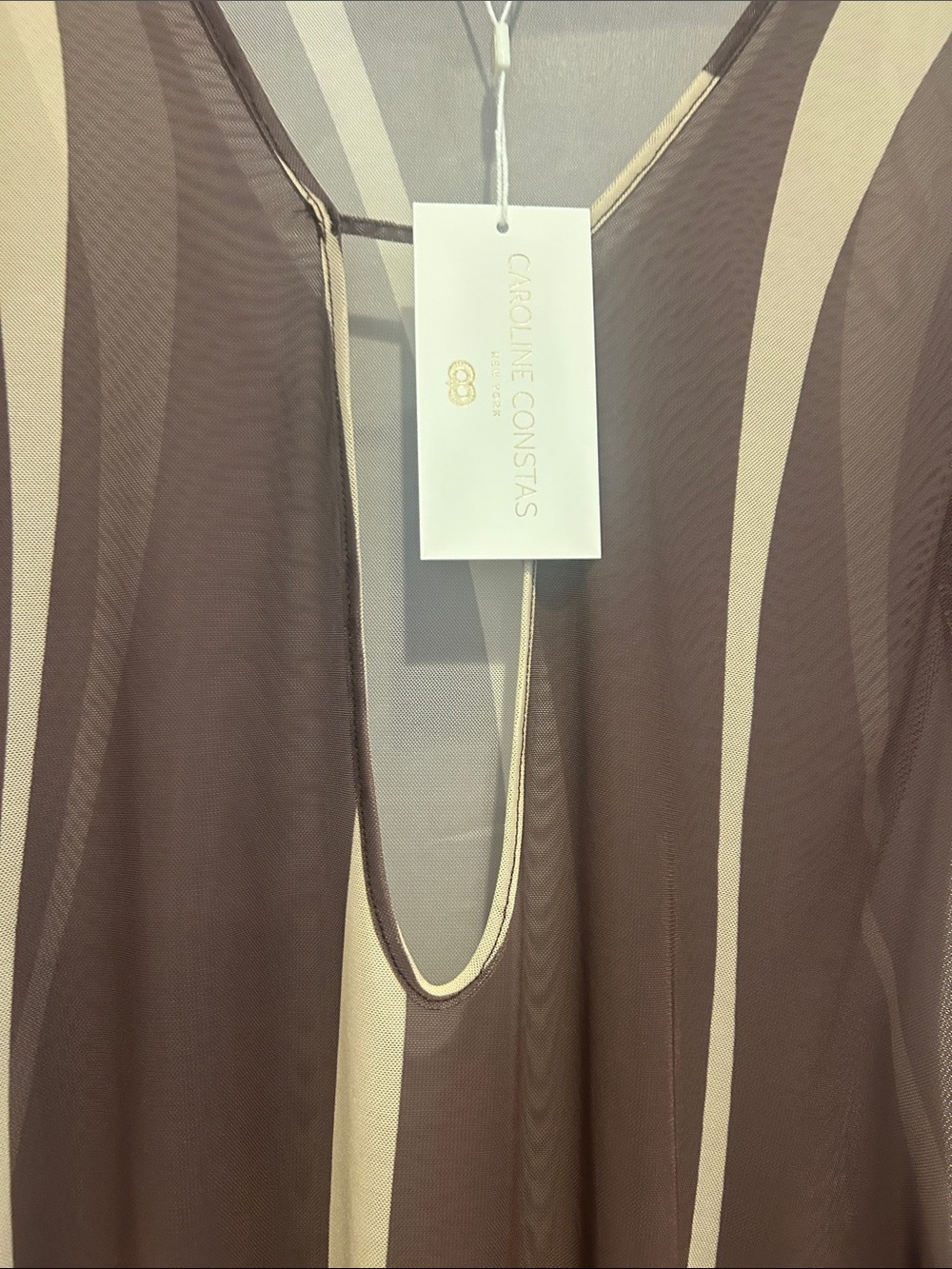 Caroline Constas Brown & Cream Long Sleeve V-neck Swim Coverup Maxi - Picture 4 of 9
